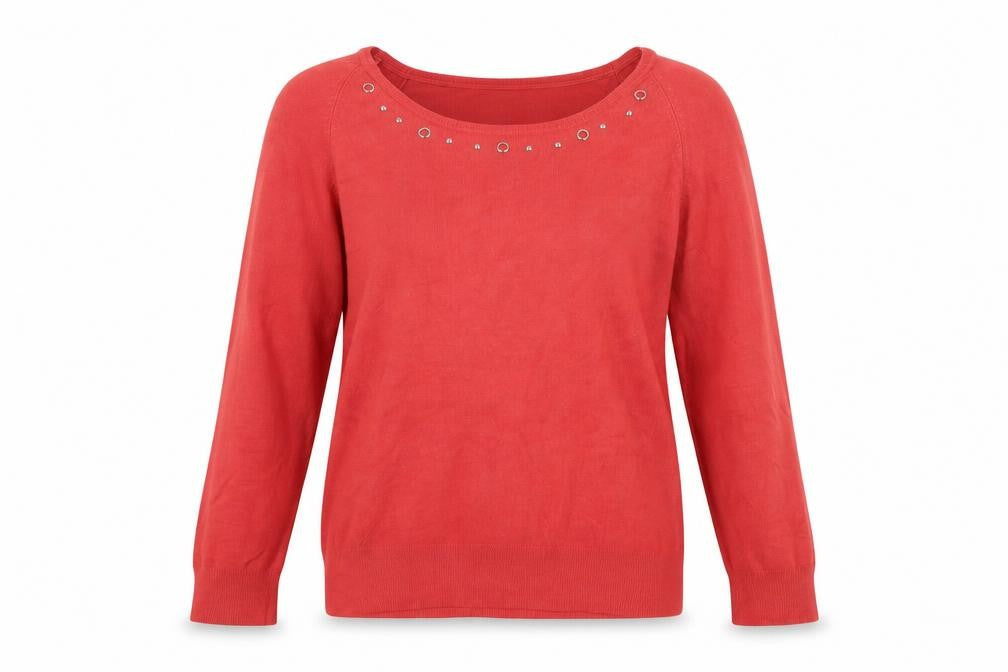 Klass Womens Red Boat Neck  Viscose Pullover Jumper Size L   - Neckline Detail