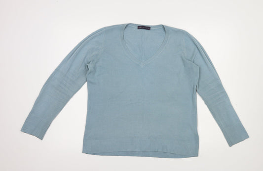 Marks and Spencer Womens Blue V-Neck  Acrylic Pullover Jumper Size 14