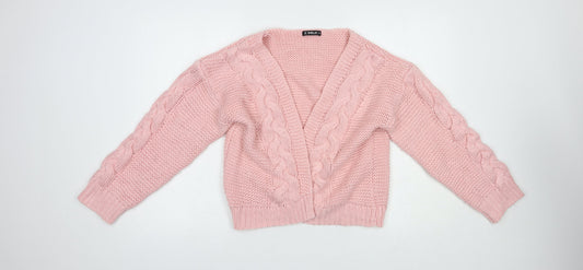 Sheilay Womens Pink V-Neck  Acrylic Cardigan Jumper Size M