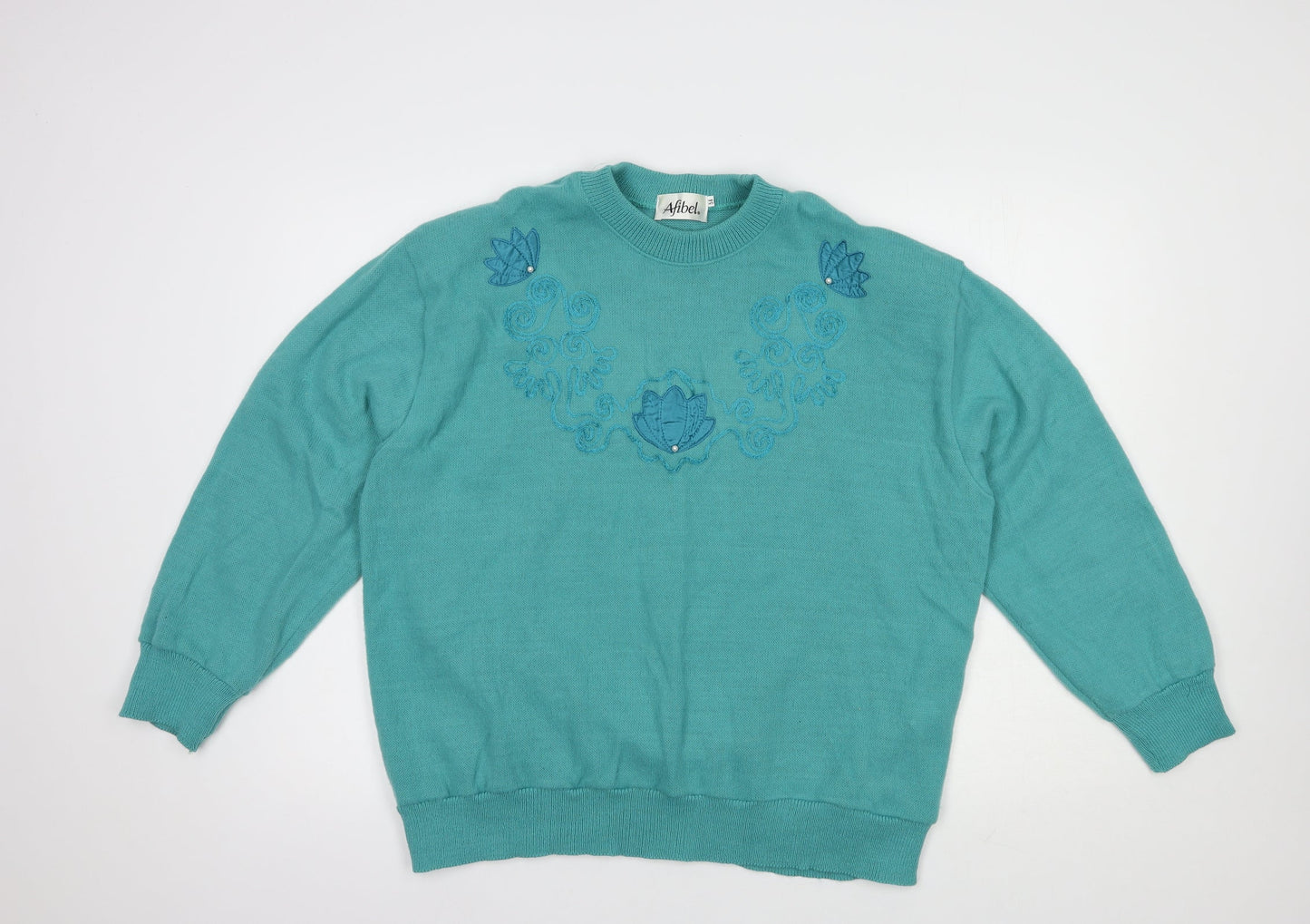 Afibel Womens Green Crew Neck  Acrylic Pullover Jumper Size 24