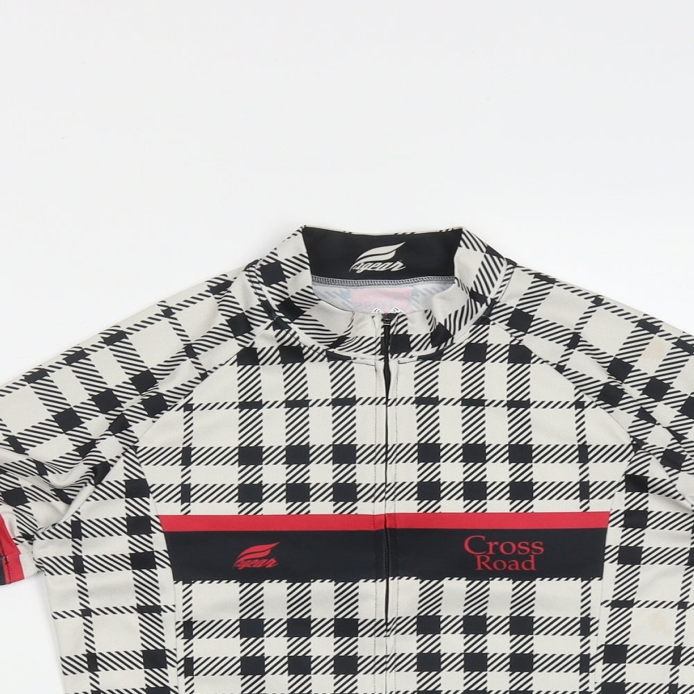 FIXGEAR Womens Multicoloured Plaid Polyester Basic T-Shirt Size L Halter Zip