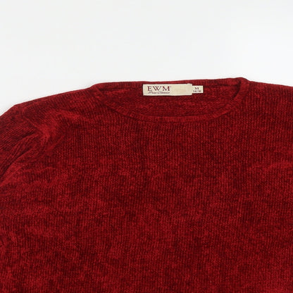 Preloved EWM Womens Red Round Neck  Acrylic Pullover Jumper Size M - Detail