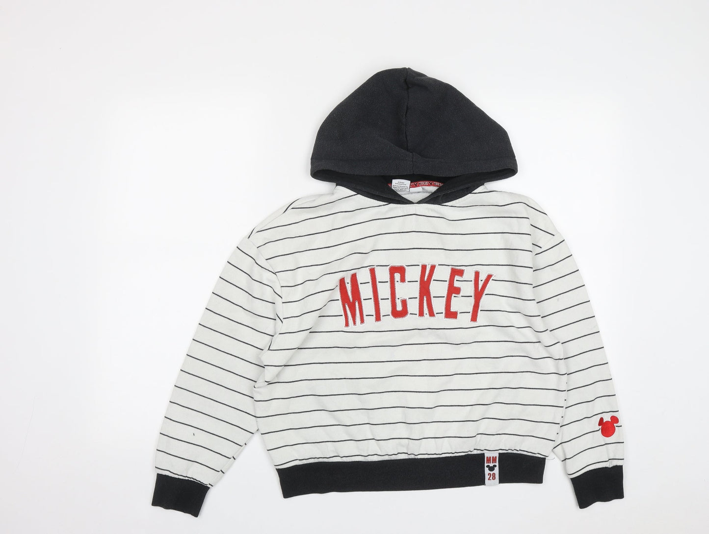 Primark Womens White Striped Cotton Pullover Hoodie Size S   - Mickey Mouse