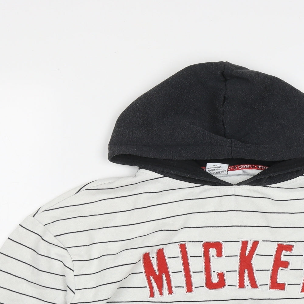 Primark Womens White Striped Cotton Pullover Hoodie Size S   - Mickey Mouse