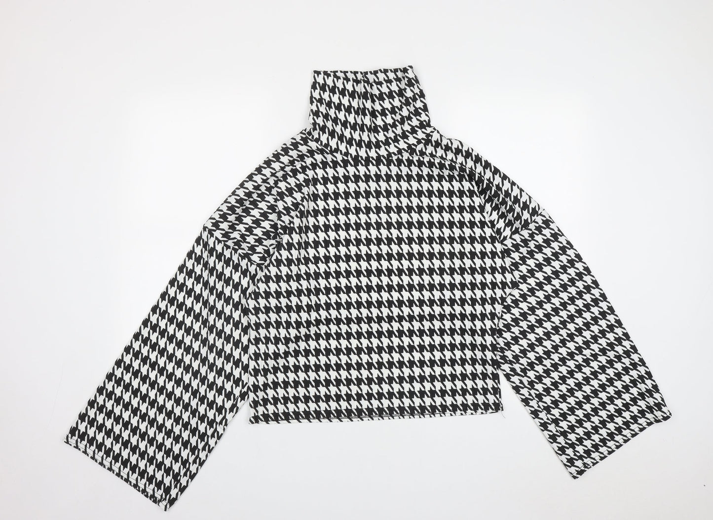 PRETTYLITTLETHING Womens Multicoloured Houndstooth Polyester Basic Blouse Size M High Neck