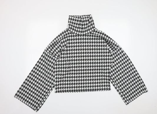 PRETTYLITTLETHING Womens Multicoloured Houndstooth Polyester Basic Blouse Size M High Neck