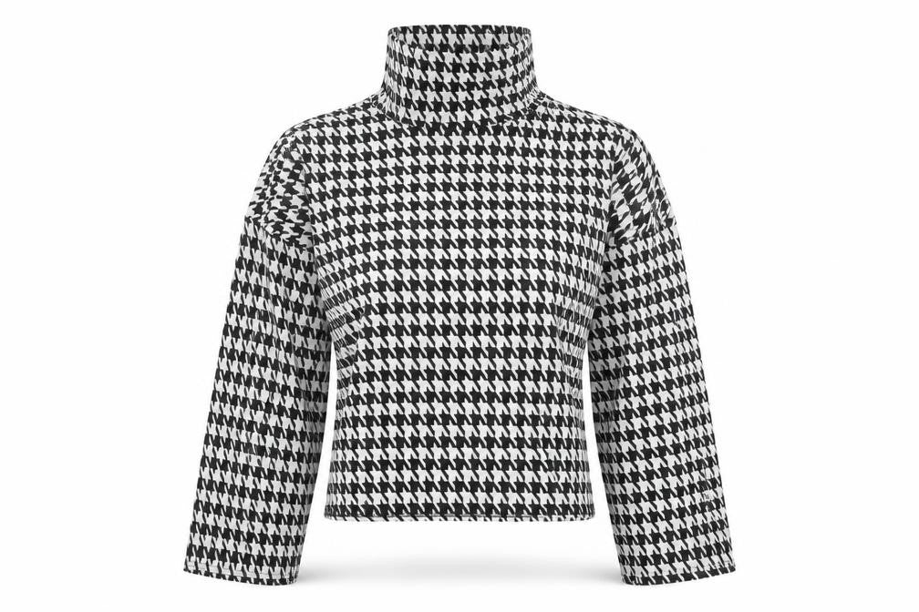 PRETTYLITTLETHING Womens Multicoloured Houndstooth Polyester Basic Blouse Size M High Neck