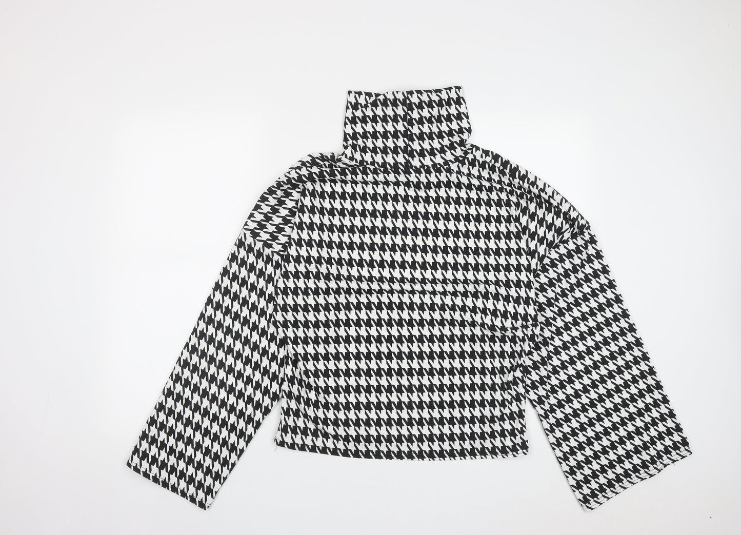 PRETTYLITTLETHING Womens Multicoloured Houndstooth Polyester Basic Blouse Size M High Neck