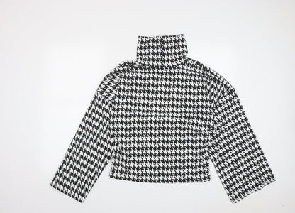 PRETTYLITTLETHING Womens Multicoloured Houndstooth Polyester Basic Blouse Size M High Neck