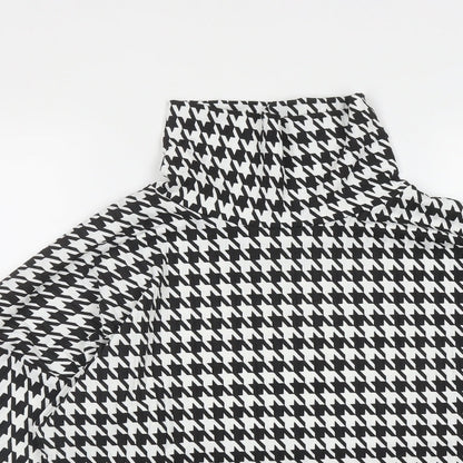 PRETTYLITTLETHING Womens Multicoloured Houndstooth Polyester Basic Blouse Size M High Neck