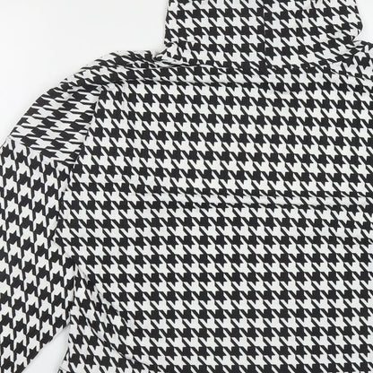 PRETTYLITTLETHING Womens Multicoloured Houndstooth Polyester Basic Blouse Size M High Neck