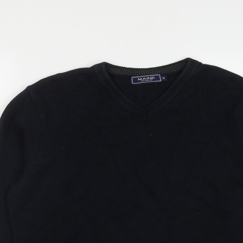 Maine Mens Blue V-Neck  Cotton Pullover Jumper Size M