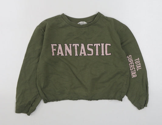 H&M Girls Green  Cotton Pullover Sweatshirt Size 9-10 Years  Pullover