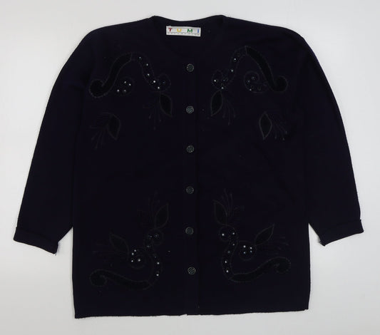 Tumi  Womens Blue Scoop Neck  Acrylic Cardigan Jumper Size 14
