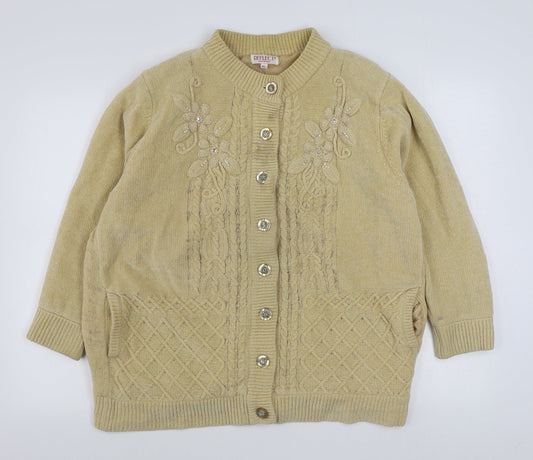 Reflect Womens Beige Round Neck  Acrylic Cardigan Jumper Size M
