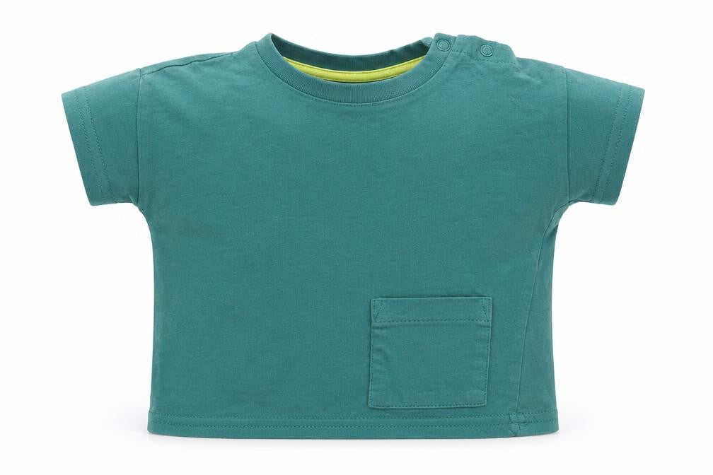 F&F Boys Green  Cotton Basic T-Shirt Size 0-3 Months Crew Neck Button