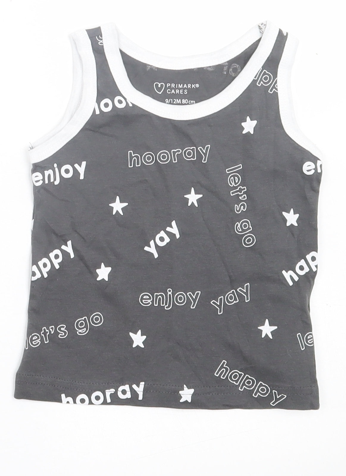 Primark Boys Grey Geometric Cotton Basic Tank Size 9-12 Months Crew Neck Pullover