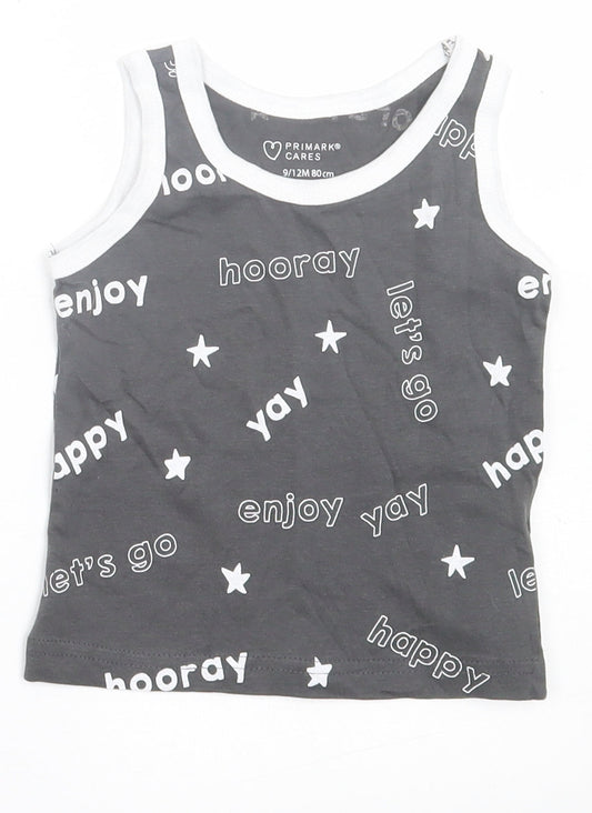 Primark Boys Grey Geometric Cotton Basic Tank Size 9-12 Months Crew Neck Pullover