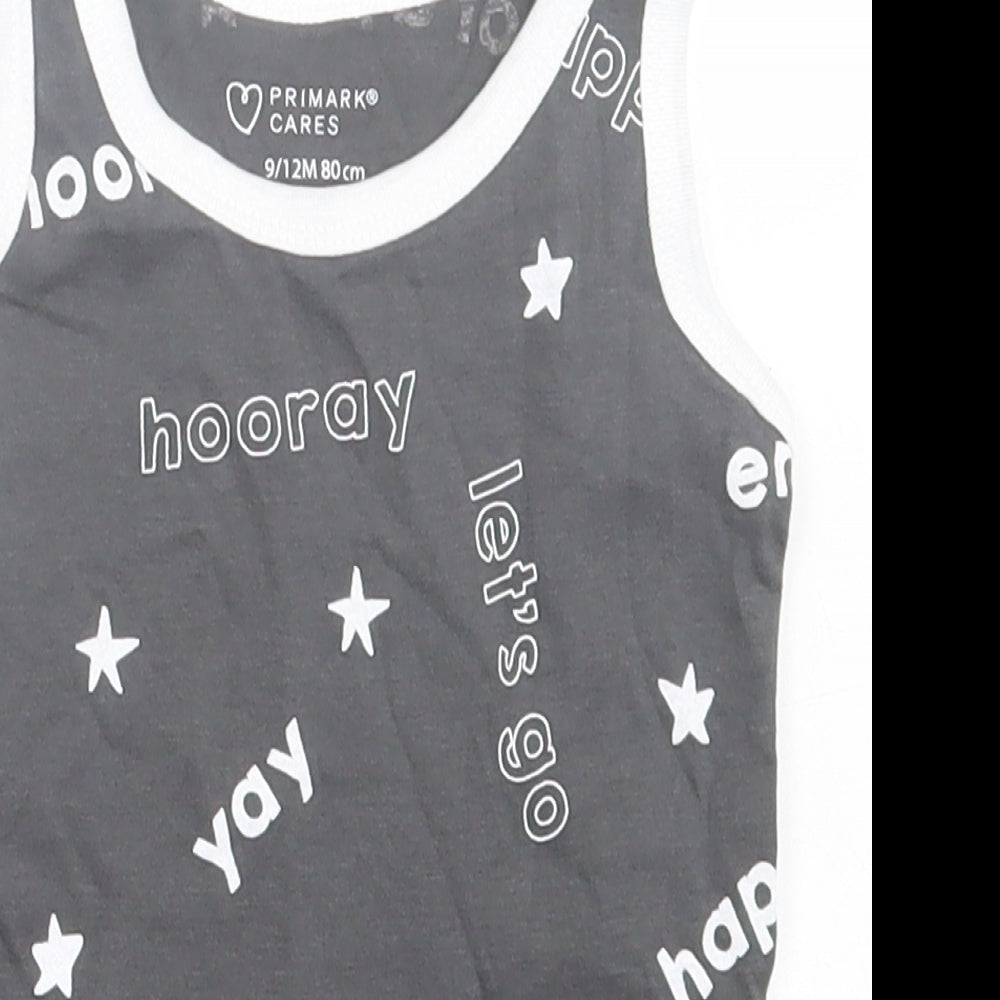 Primark Boys Grey Geometric Cotton Basic Tank Size 9-12 Months Crew Neck Pullover