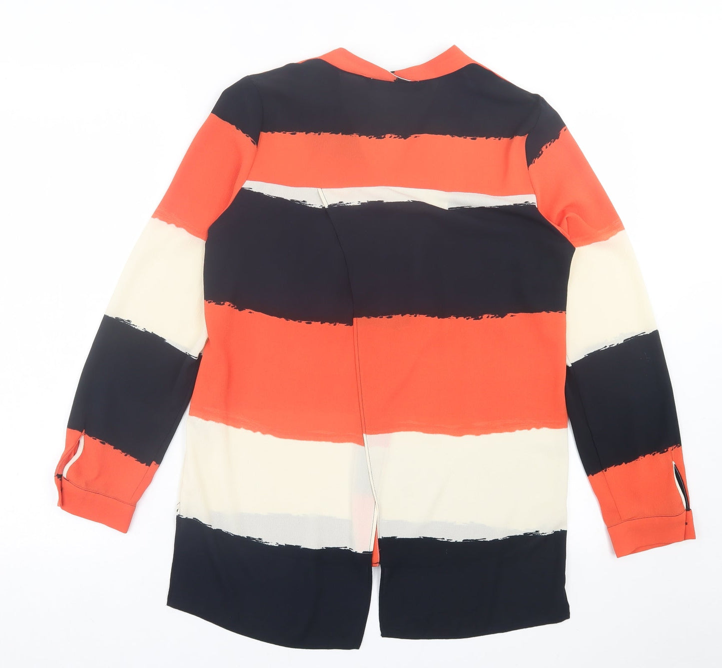 Zara Womens Orange Striped Polyester Basic Button-Up Size S V-Neck