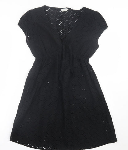 Preloved Awear Womens Black Floral Polyester A-Line  Size 12  V-Neck Pullover - Front