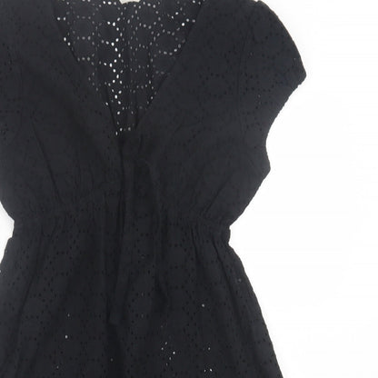 Preloved Awear Womens Black Floral Polyester A-Line  Size 12  V-Neck Pullover - Detail