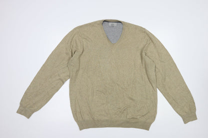 Marks & Spencer Mens Beige V-Neck  Cotton Pullover Jumper Size L