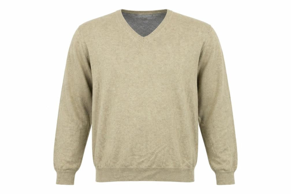 Marks & Spencer Mens Beige V-Neck  Cotton Pullover Jumper Size L