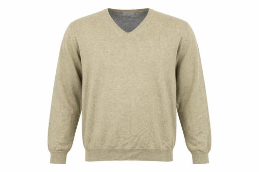 Marks & Spencer Mens Beige V-Neck  Cotton Pullover Jumper Size L