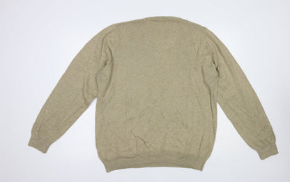 Marks & Spencer Mens Beige V-Neck  Cotton Pullover Jumper Size L