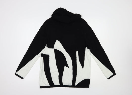 Marble Womens Black Roll Neck Geometric Cotton Pullover Jumper Size M