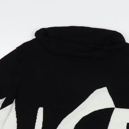 Preloved Marble Womens Black Roll Neck Geometric Cotton Pullover Jumper Size M - Back