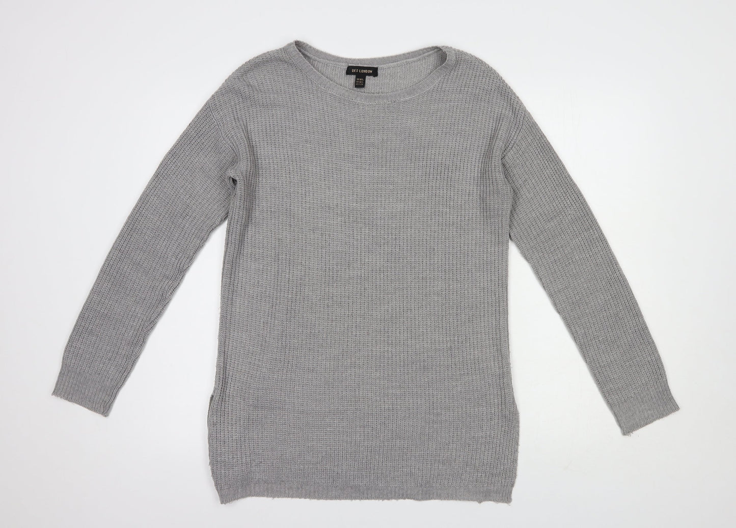 QED London Womens Grey Boat Neck  Acrylic Tunic Jumper Size M
