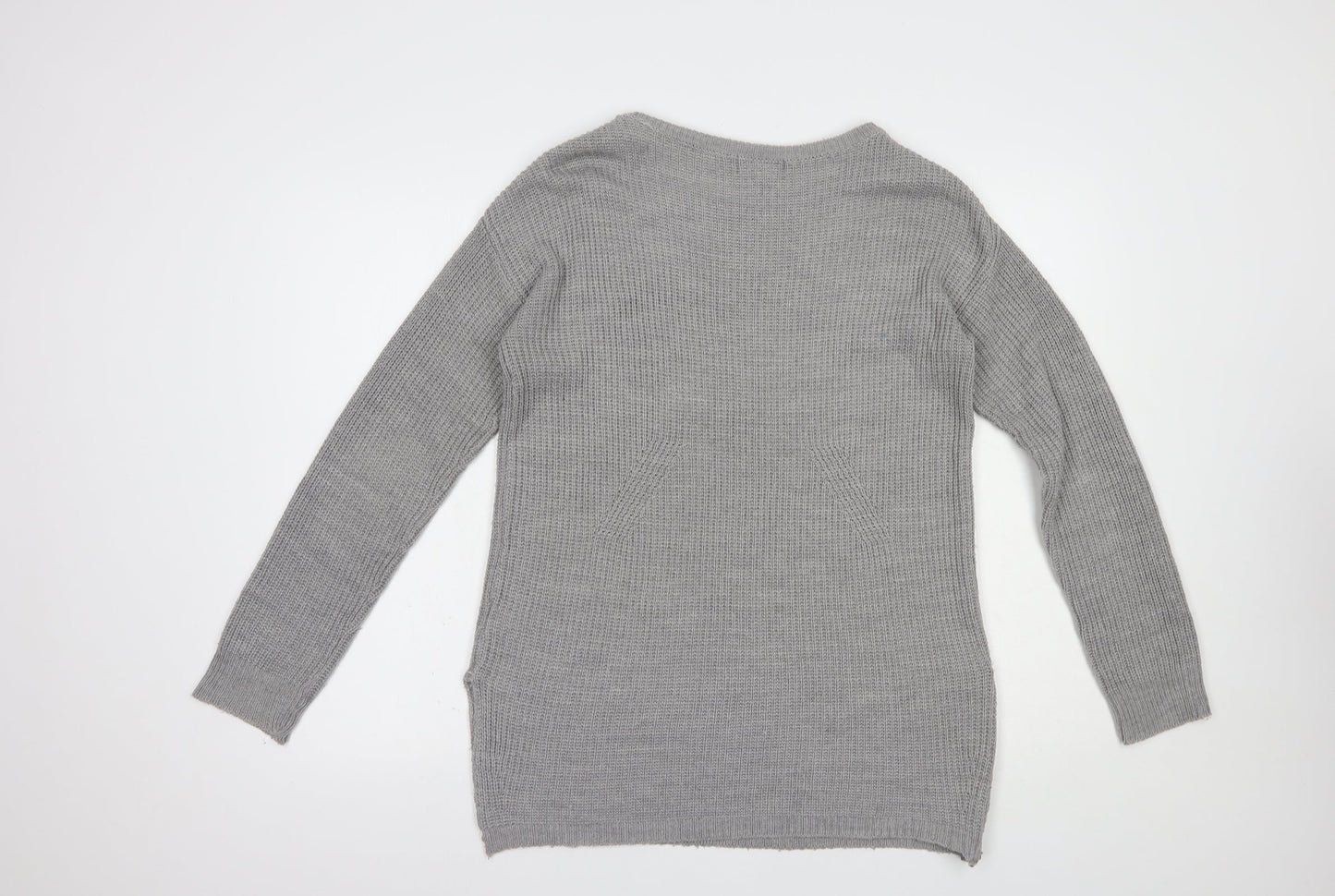 QED London Womens Grey Boat Neck  Acrylic Tunic Jumper Size M