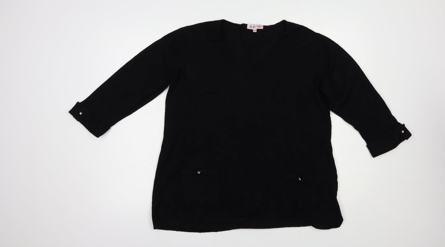 Michele Hope Womens Black V-Neck  Viscose Pullover Jumper Size 16