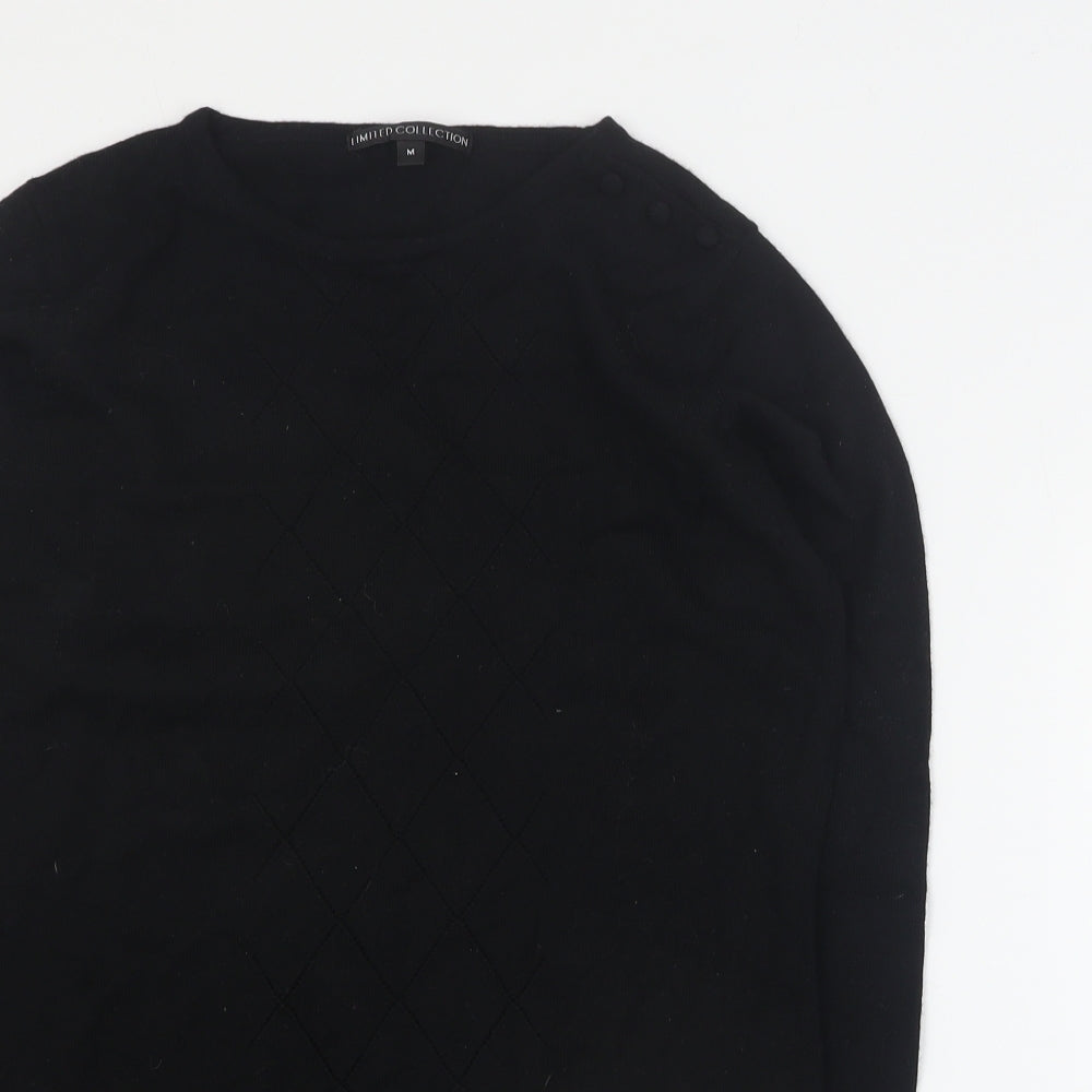 Marks and Spencer Womens Black Round Neck Argyle/Diamond Wool Pullover Jumper Size M