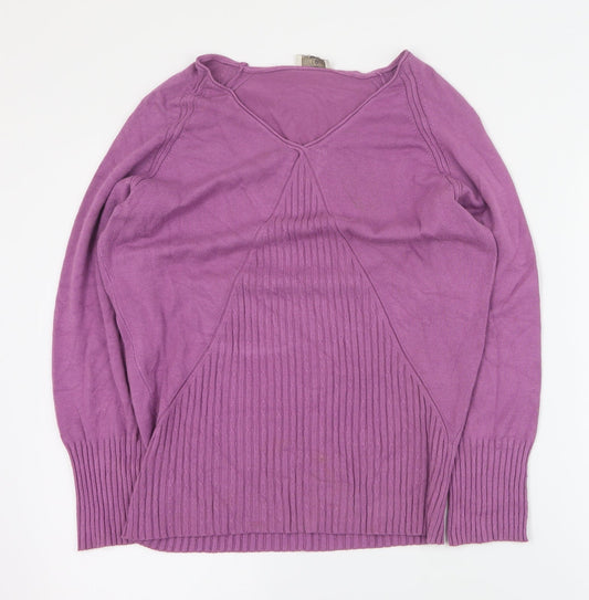 CC Womens Purple V-Neck  Viscose Pullover Jumper Size M