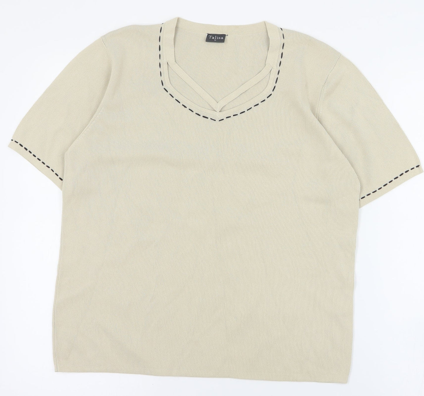 Talisa Womens Beige V-Neck  Viscose Pullover Jumper Size L