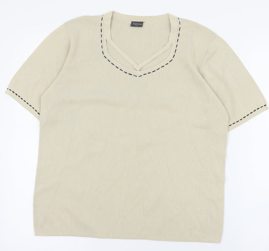 Talisa Womens Beige V-Neck  Viscose Pullover Jumper Size L