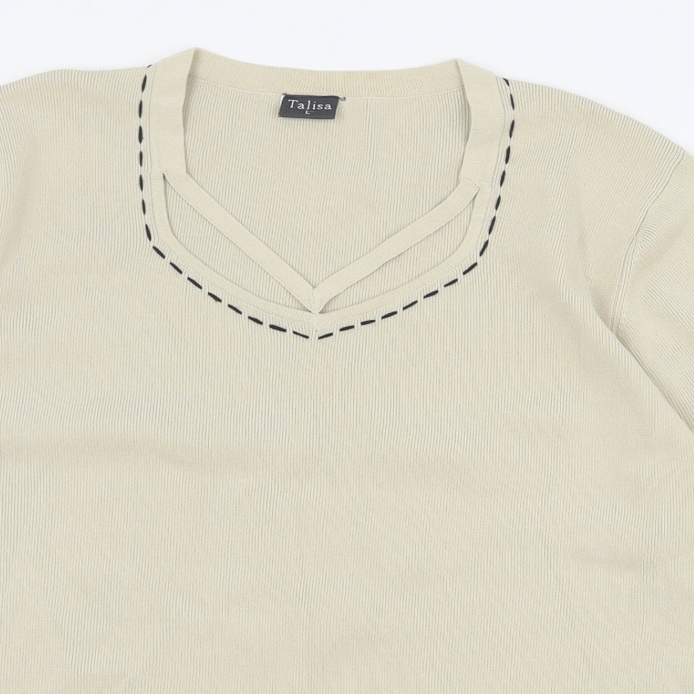 Talisa Womens Beige V-Neck  Viscose Pullover Jumper Size L