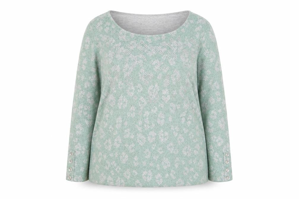Love Leisure Womens Green Round Neck Geometric Polyester Pullover Jumper Size 16