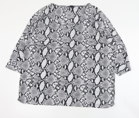 New Look Womens Grey Animal Print Polyester Basic T-Shirt Size 14 V-Neck