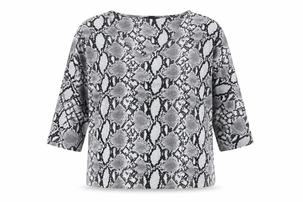 New Look Womens Grey Animal Print Polyester Basic T-Shirt Size 14 V-Neck