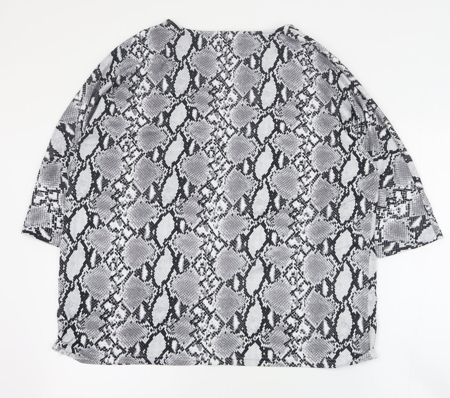 New Look Womens Grey Animal Print Polyester Basic T-Shirt Size 14 V-Neck