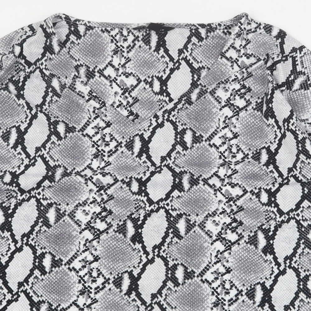 New Look Womens Grey Animal Print Polyester Basic T-Shirt Size 14 V-Neck