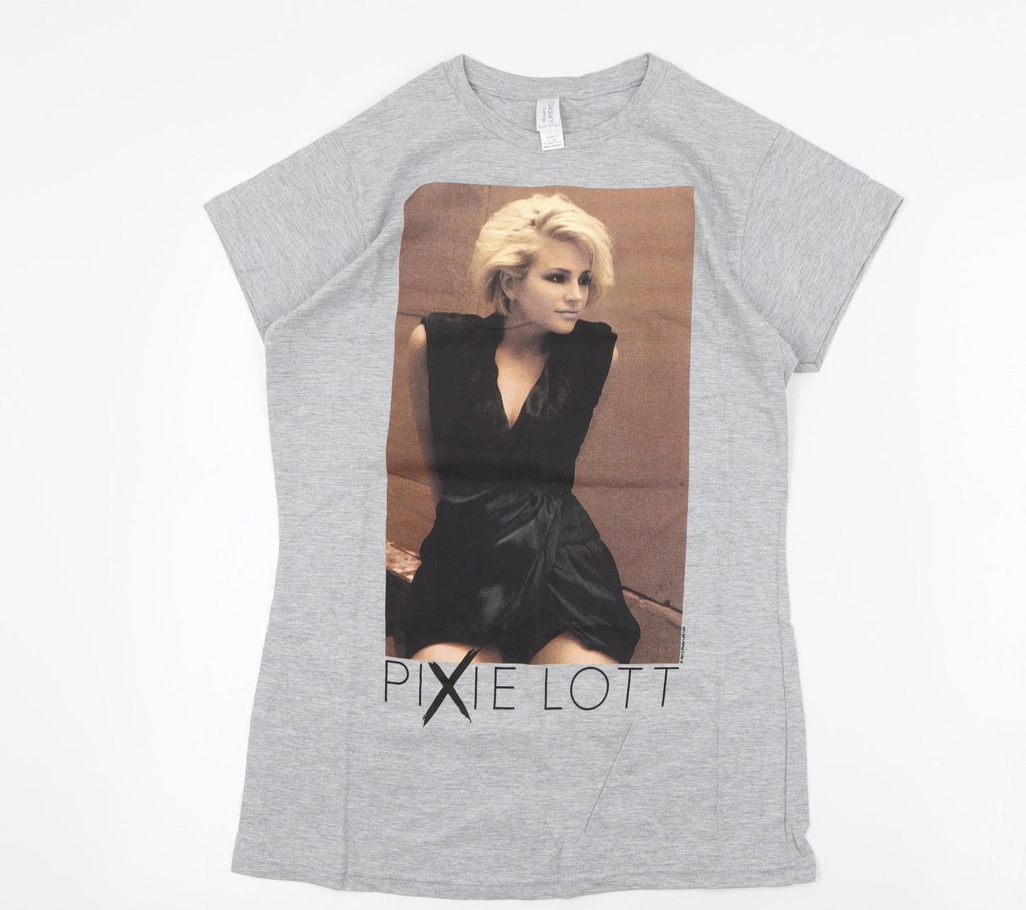 Gildan Womens Grey  Cotton Basic T-Shirt Size L Crew Neck - Pixie Lott