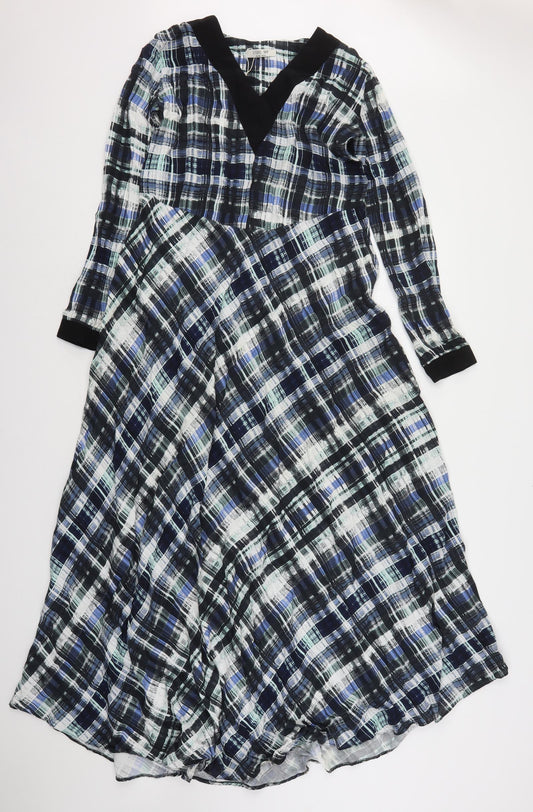 Store WF Womens Multicoloured Plaid Polyester A-Line  Size 8  V-Neck