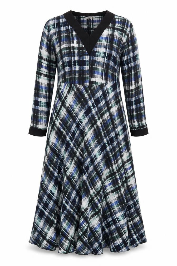 Store WF Womens Multicoloured Plaid Polyester A-Line  Size 8  V-Neck