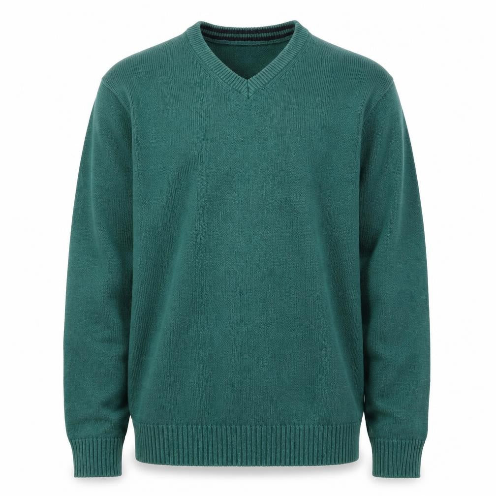 Maine New England Mens Green V-Neck Cotton Pullover Jumper Size M