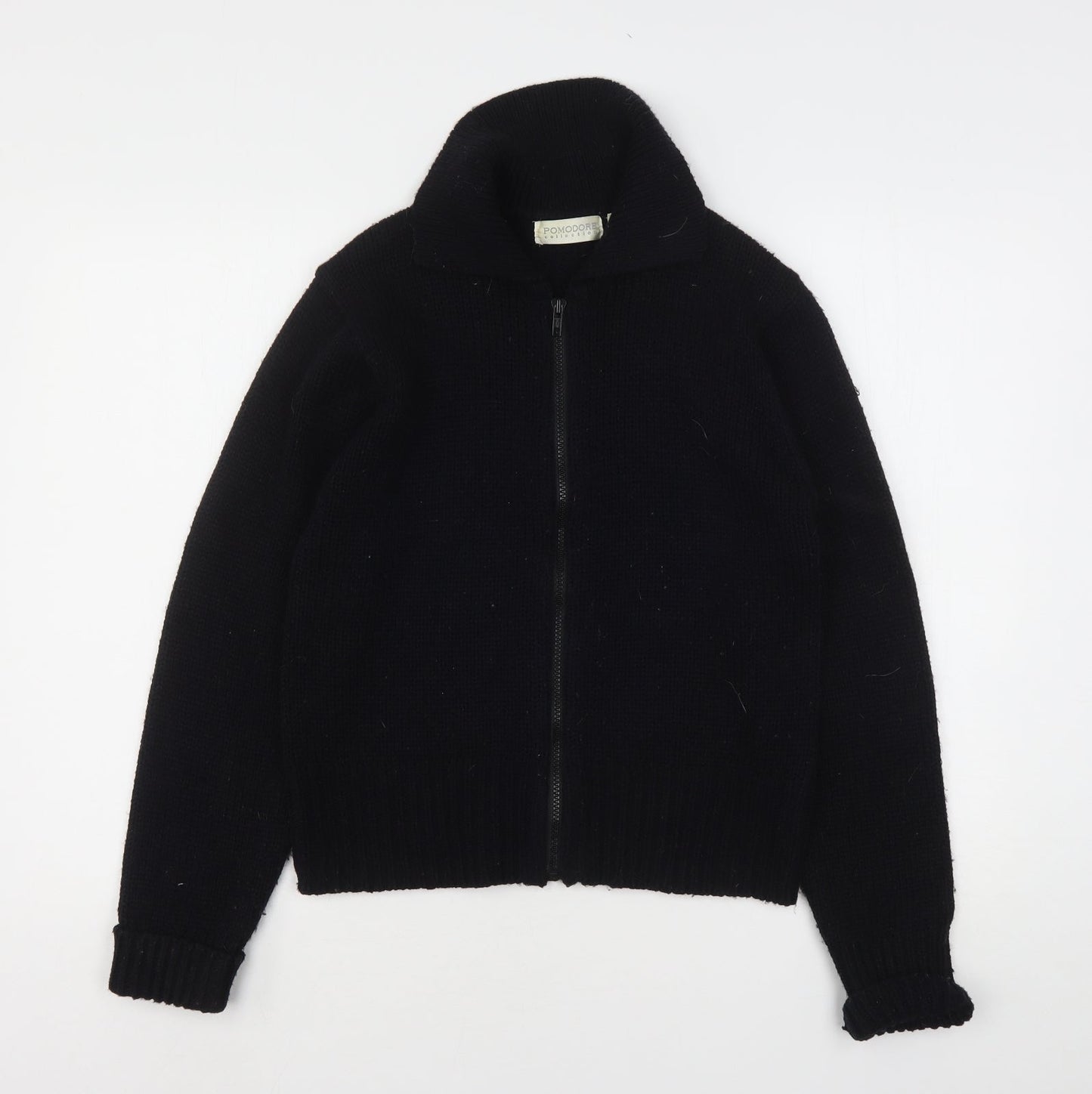 Pomodore Womens Black Collared  Acrylic Full Zip Jumper Size S